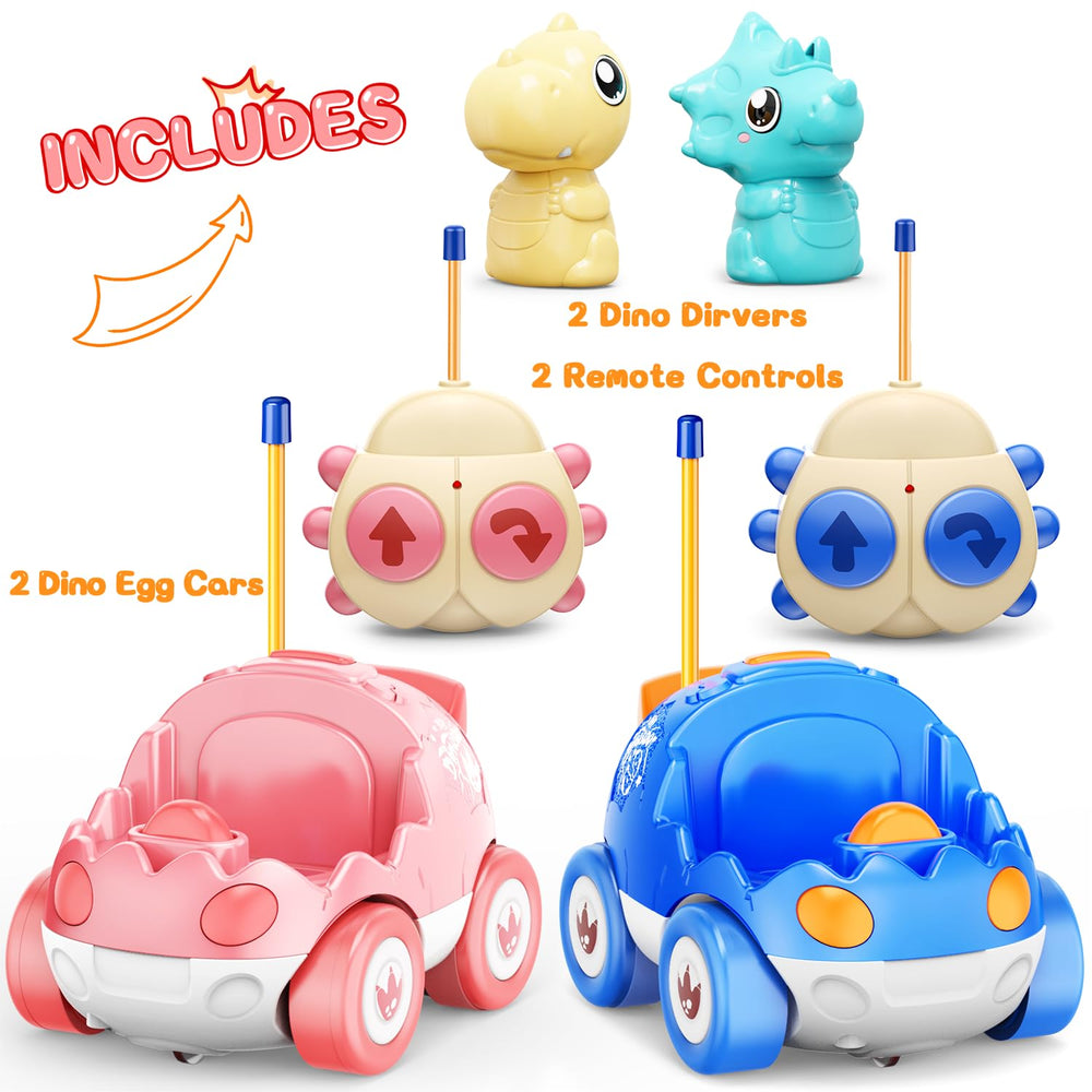 Kidz do pink dino RC car lights and sounds enhance playtime.