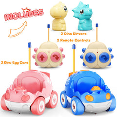 Kidz do pink dino RC car lights and sounds enhance playtime.