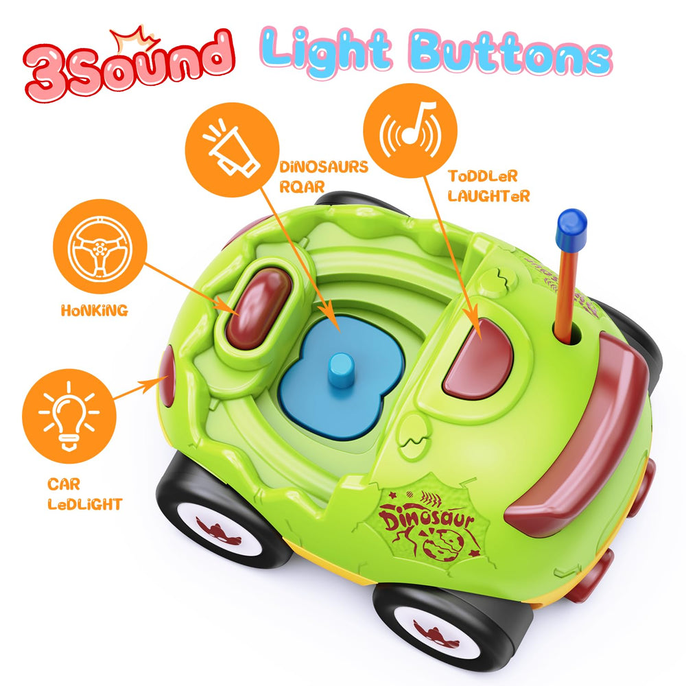 Kidz do two egg-shaped RC cars with dinosaurs showcases interchangeable figures.