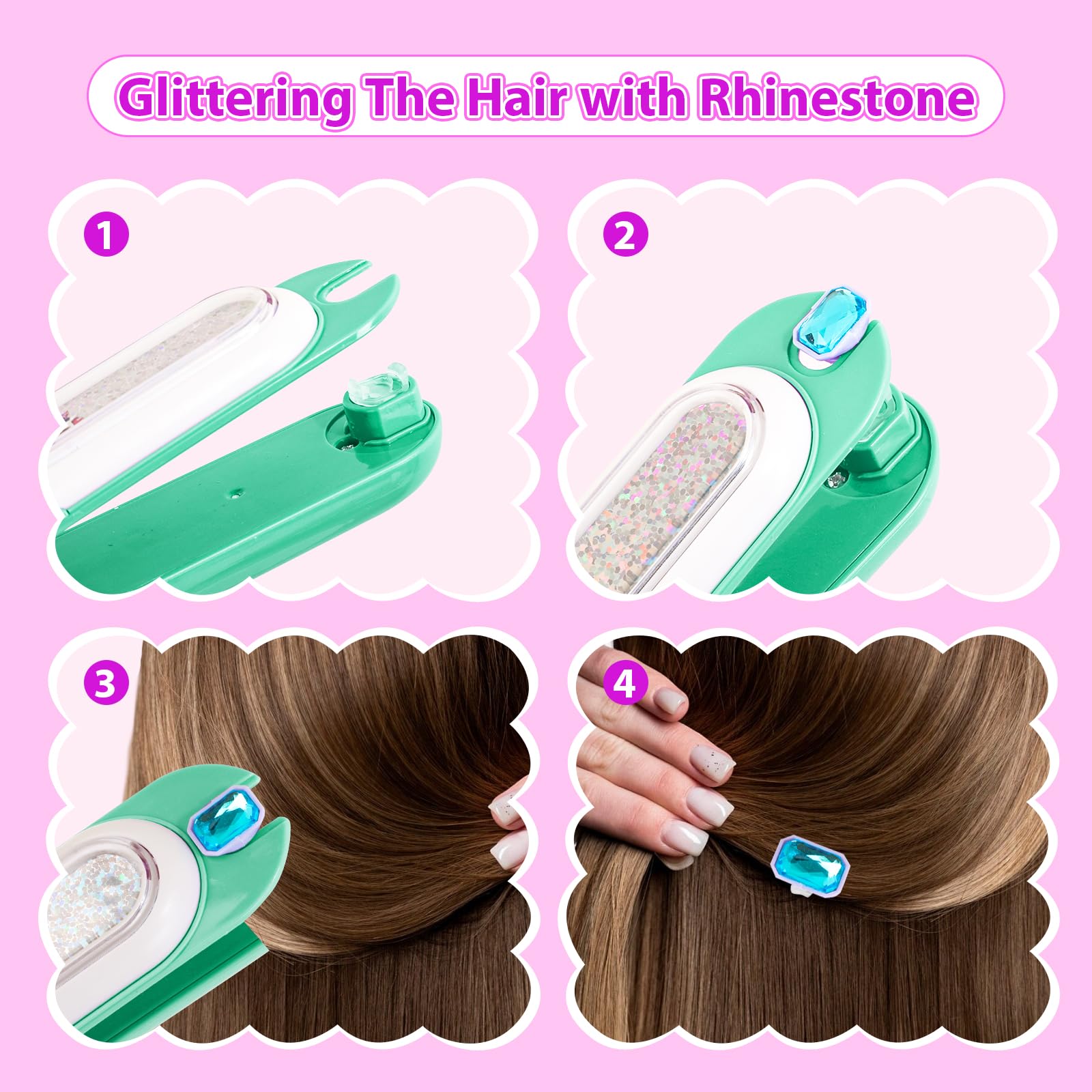 Kidzkube stamper tool in action shows quick precise rhinestone placement