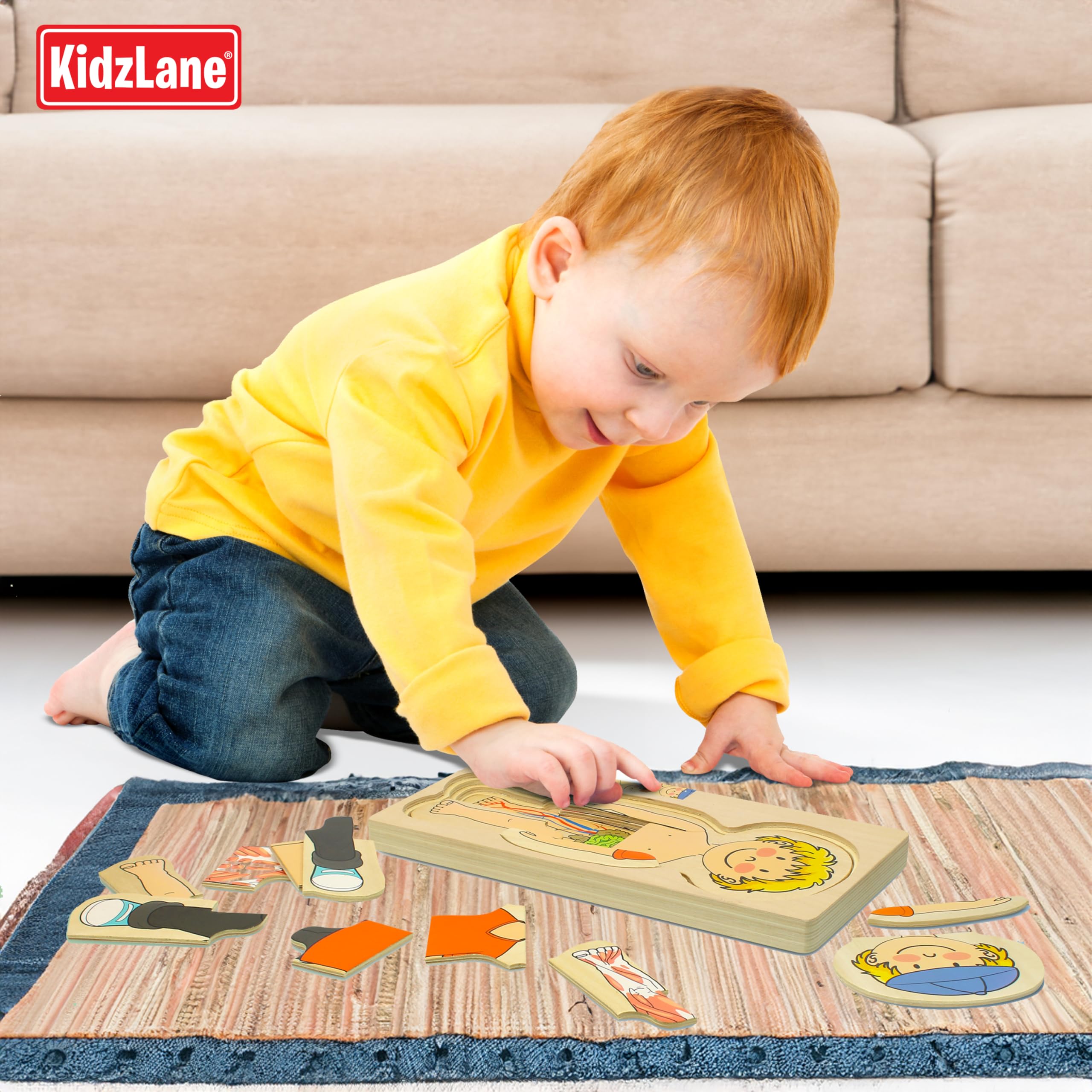 Kidzlane Boy Wooden My Body Puzzle sturdy pieces fit securely for hands-on learning
