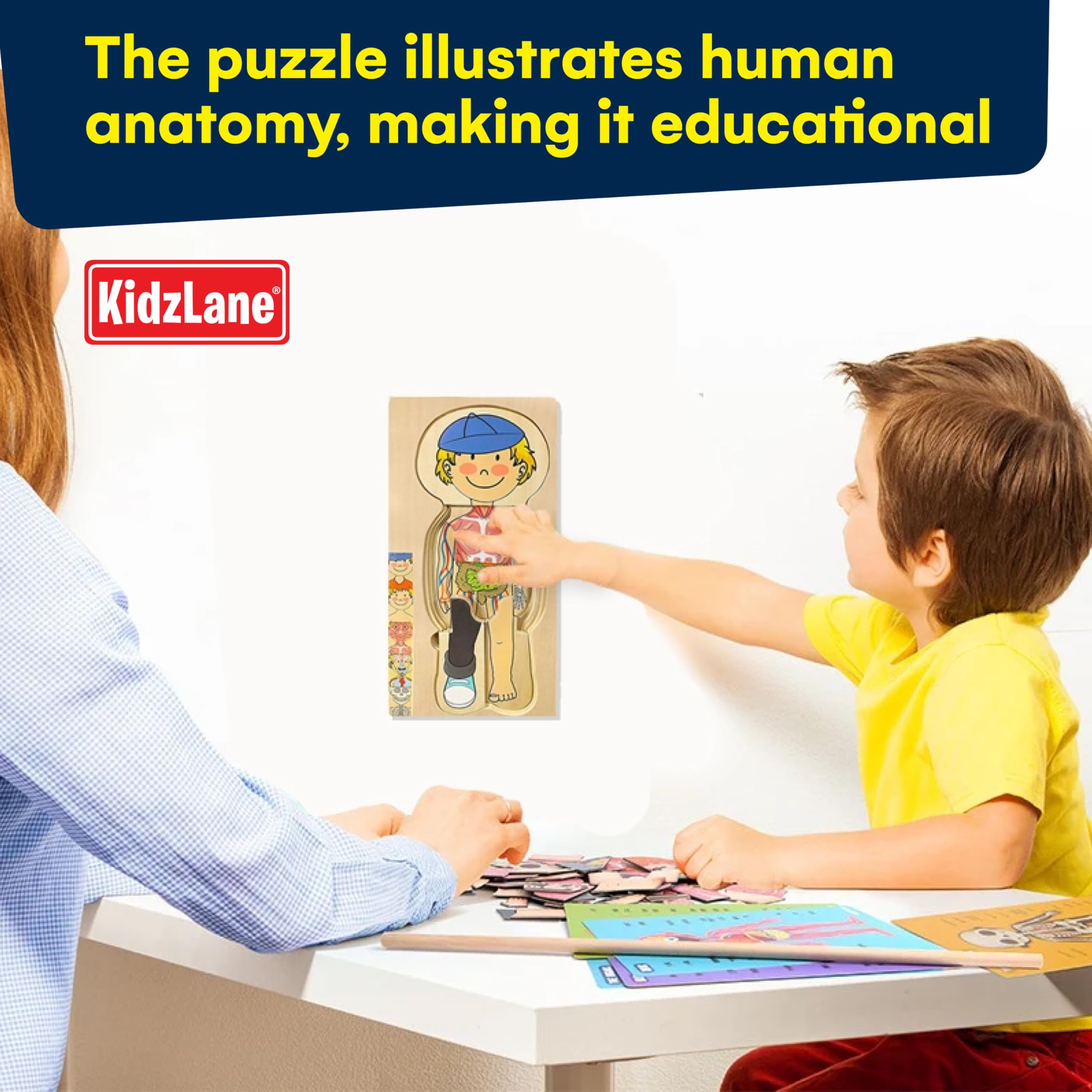 Kidzlane Boy Wooden My Body Puzzle skeletal layer, tactile bone mapping for kids