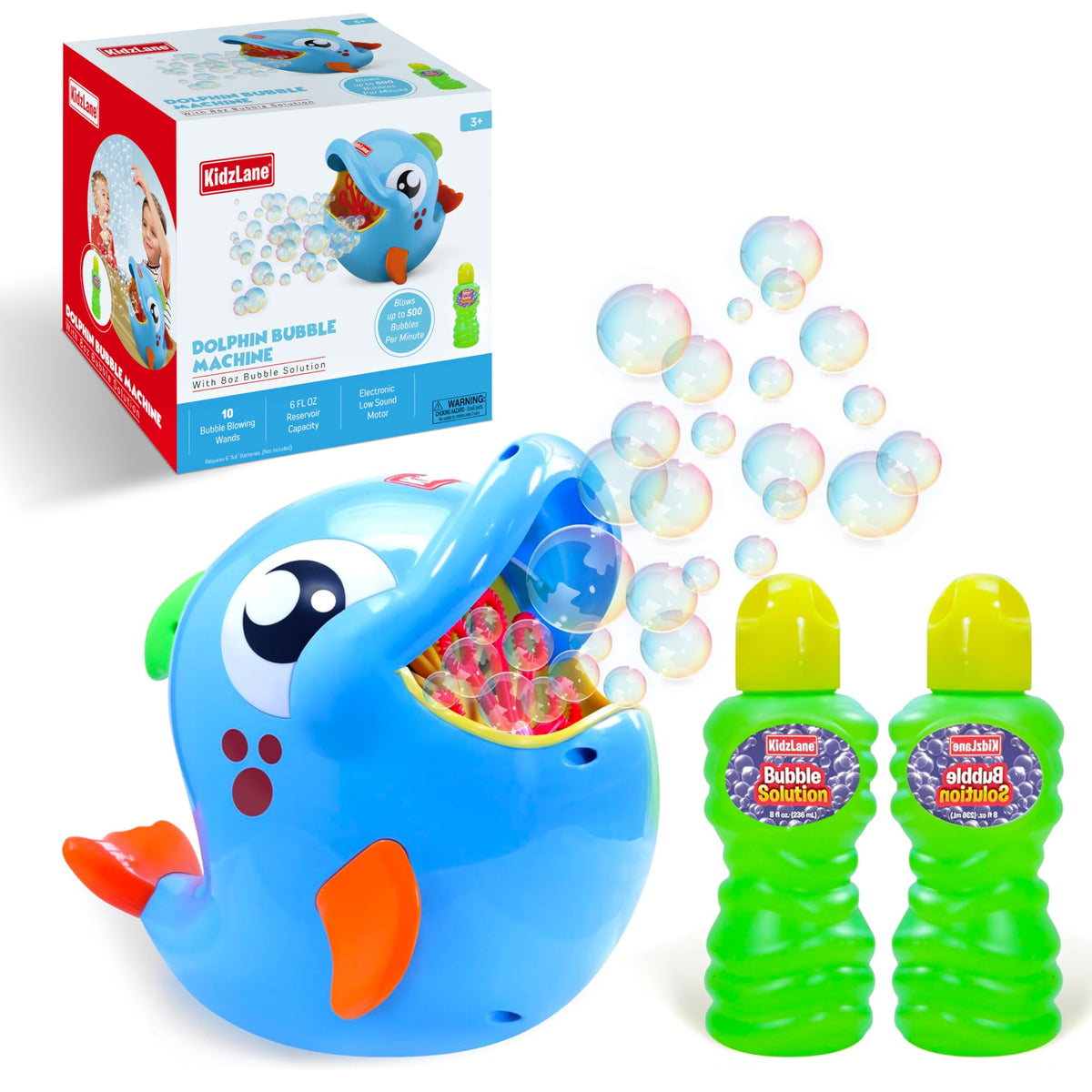 Kidzlane Bubble Dolphin front view showcasing large bubbles for outdoor play