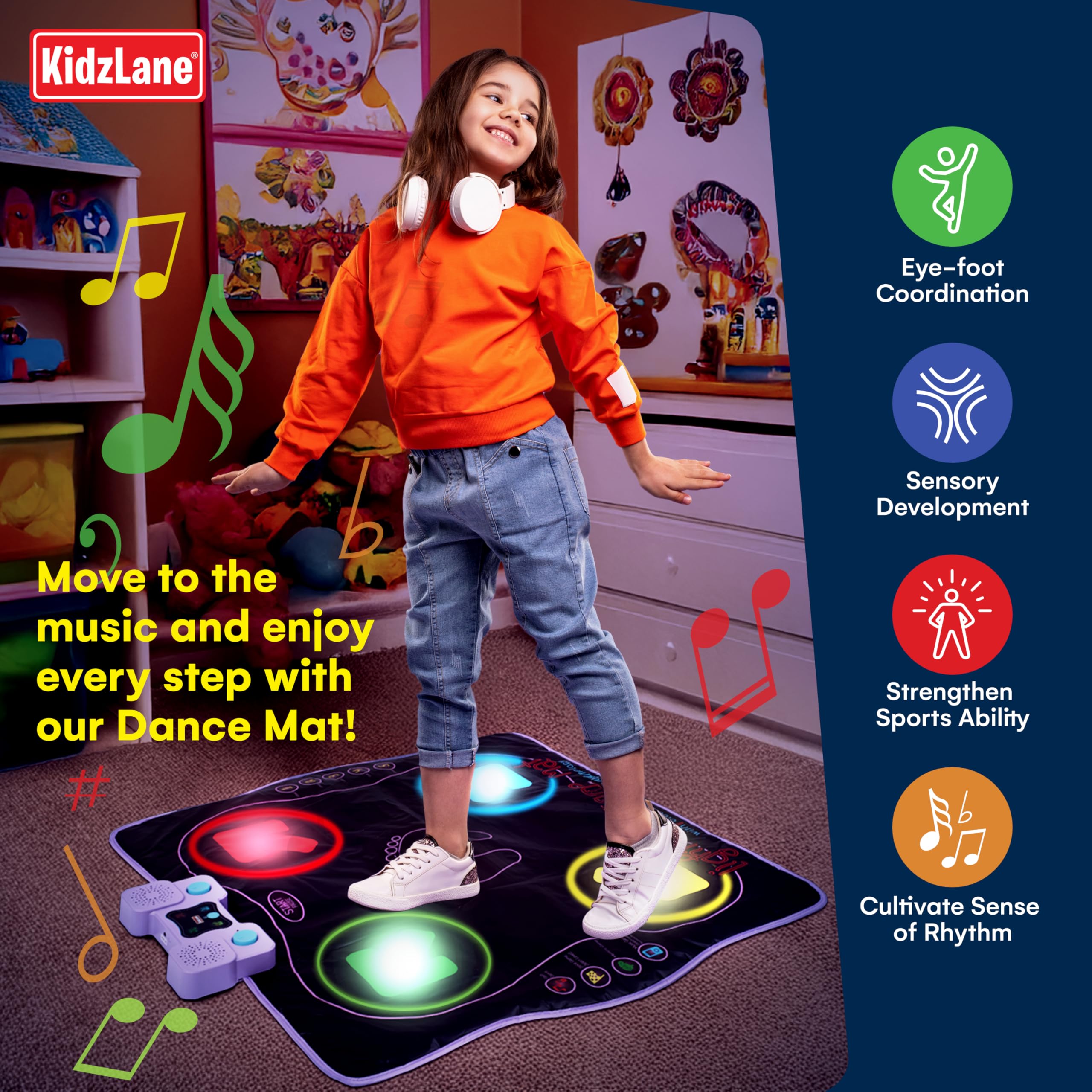 Kidzlane dance mat Bluetooth speaker enables personalized soundtracks during dance.