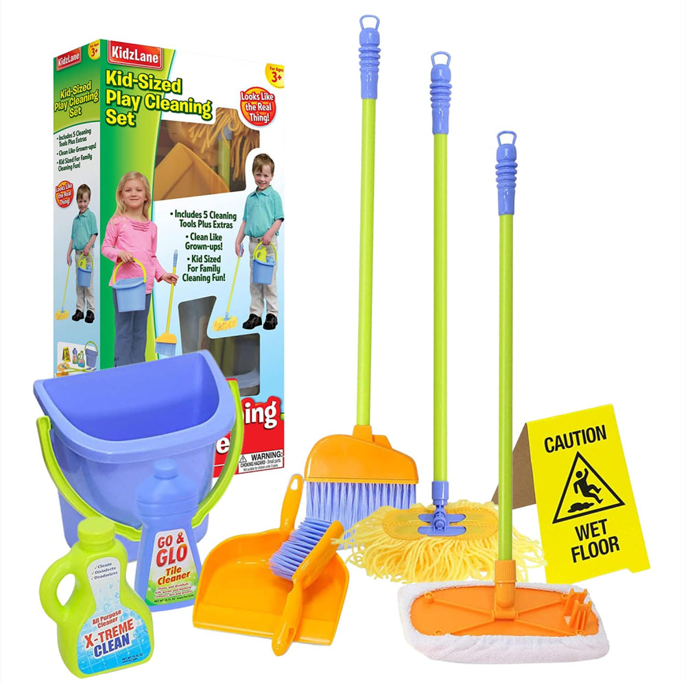 Kidzlane kid-sized broom for imaginative cleaning play and motor skill practice.