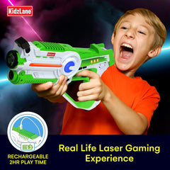 Kidzlane laser tag shotgun enables wide-range play during group matches.