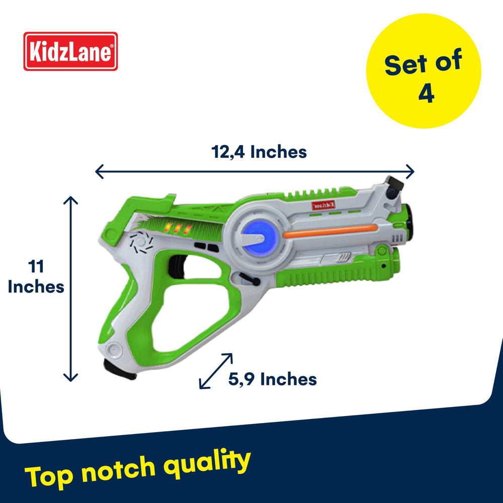 Kidzlane laser tag blue gun top view highlighting settings.
