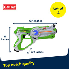 Kidzlane laser tag blue gun top view highlighting settings.