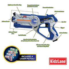 Kidzlane laser tag white gun in dynamic battle action.