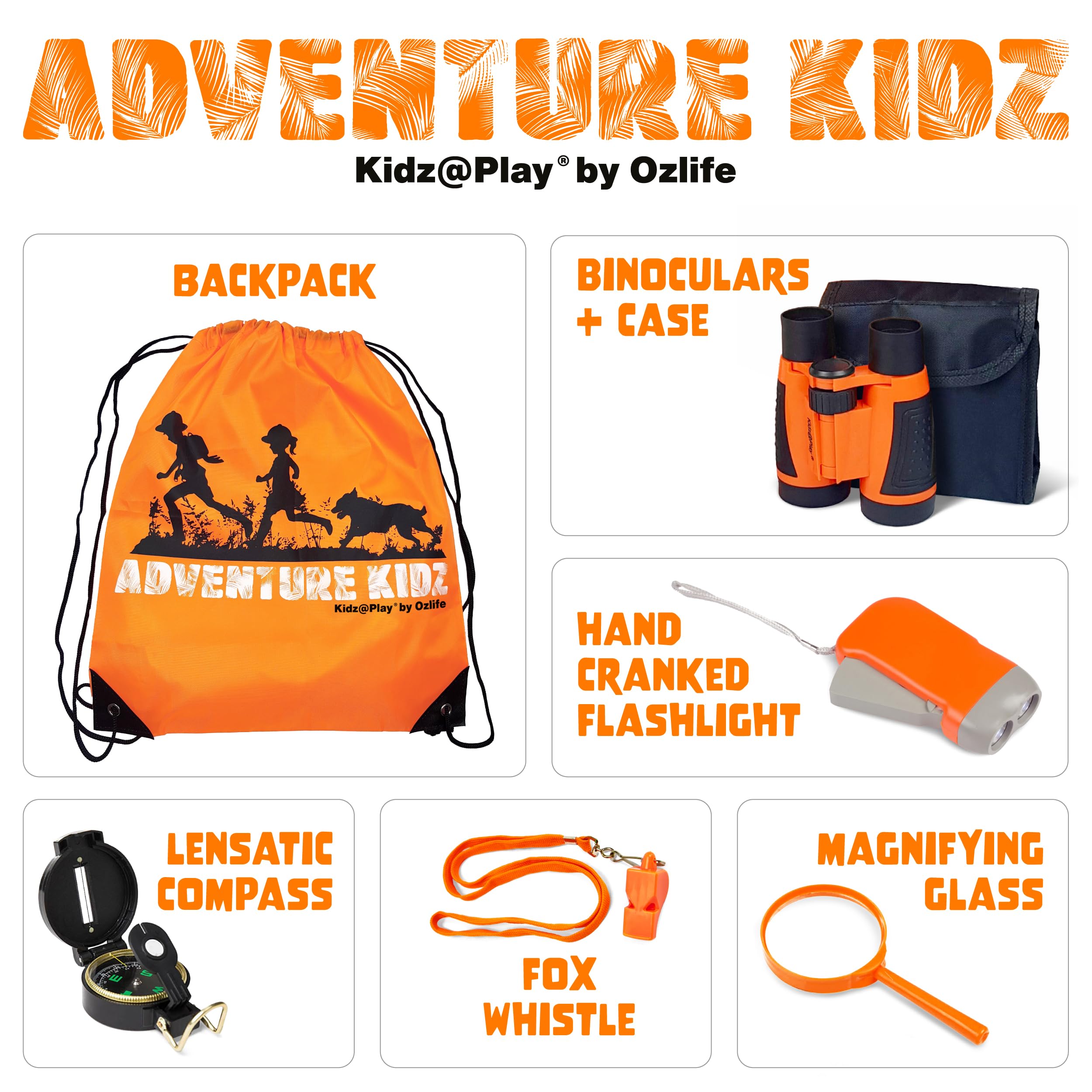 Kidz@Play binoculars with 5x30 magnification for close-up nature viewing.