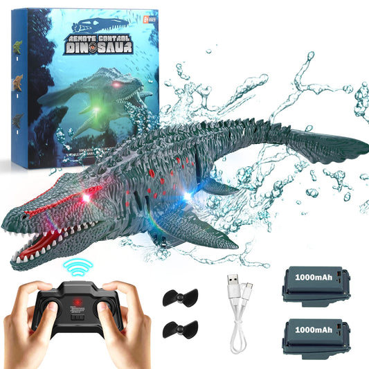 KIEAHCEY Mosasaurus RC boat in water for realistic pool play