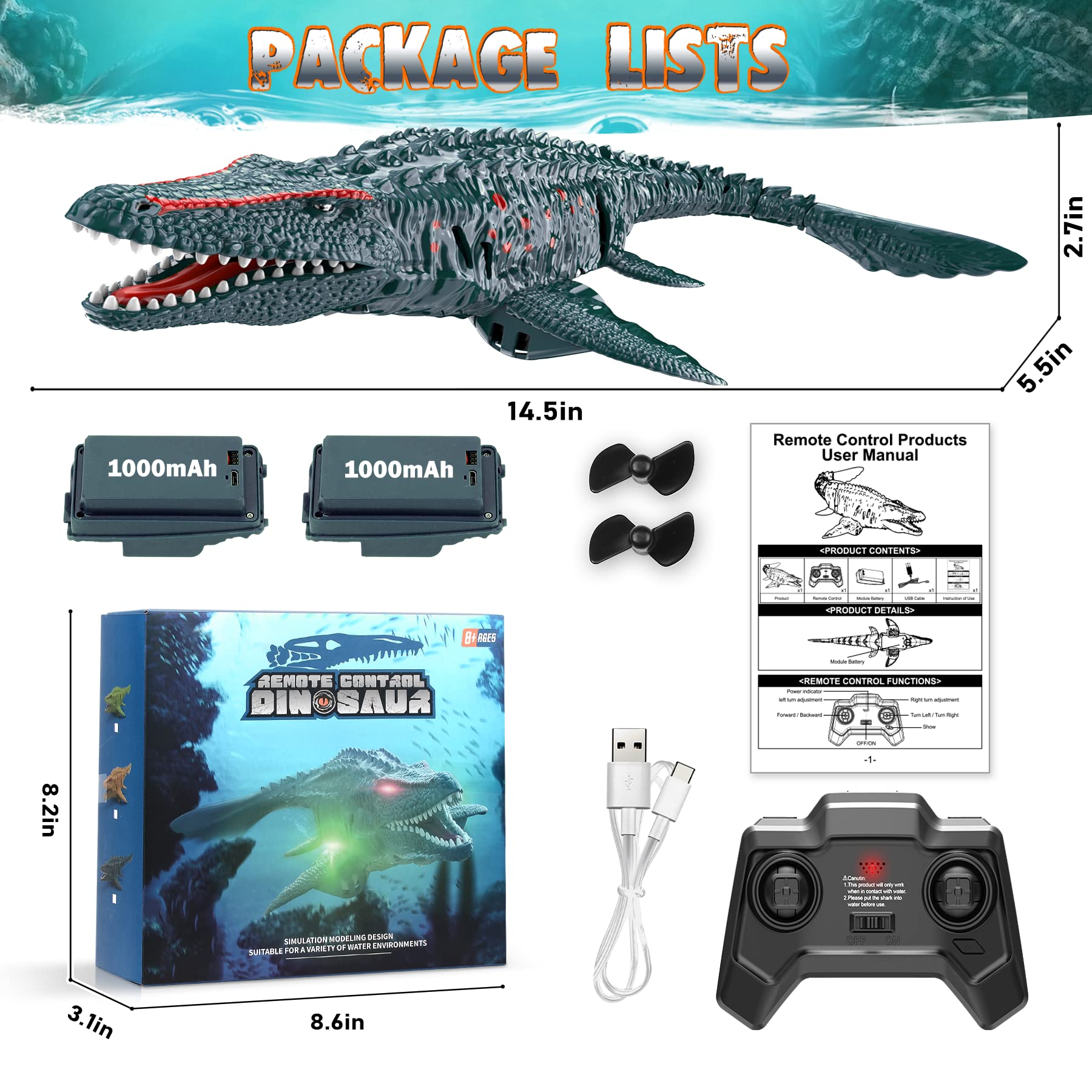 KIEAHCEY Mosasaurus safe-off-water design for kid safety