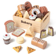 Kienvy bakery wooden doughnut for imaginative pretend play and fine motor practice.