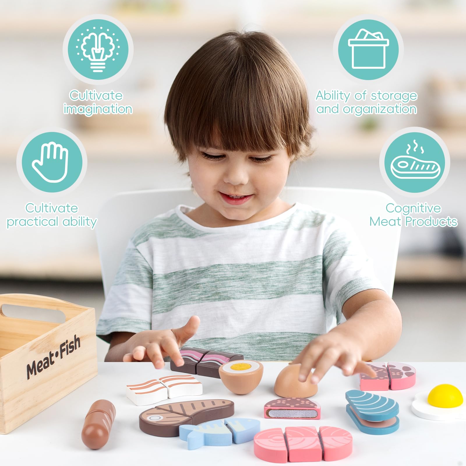 Kienvy mussel wooden play food for diverse pretend menus and sensory exploration.