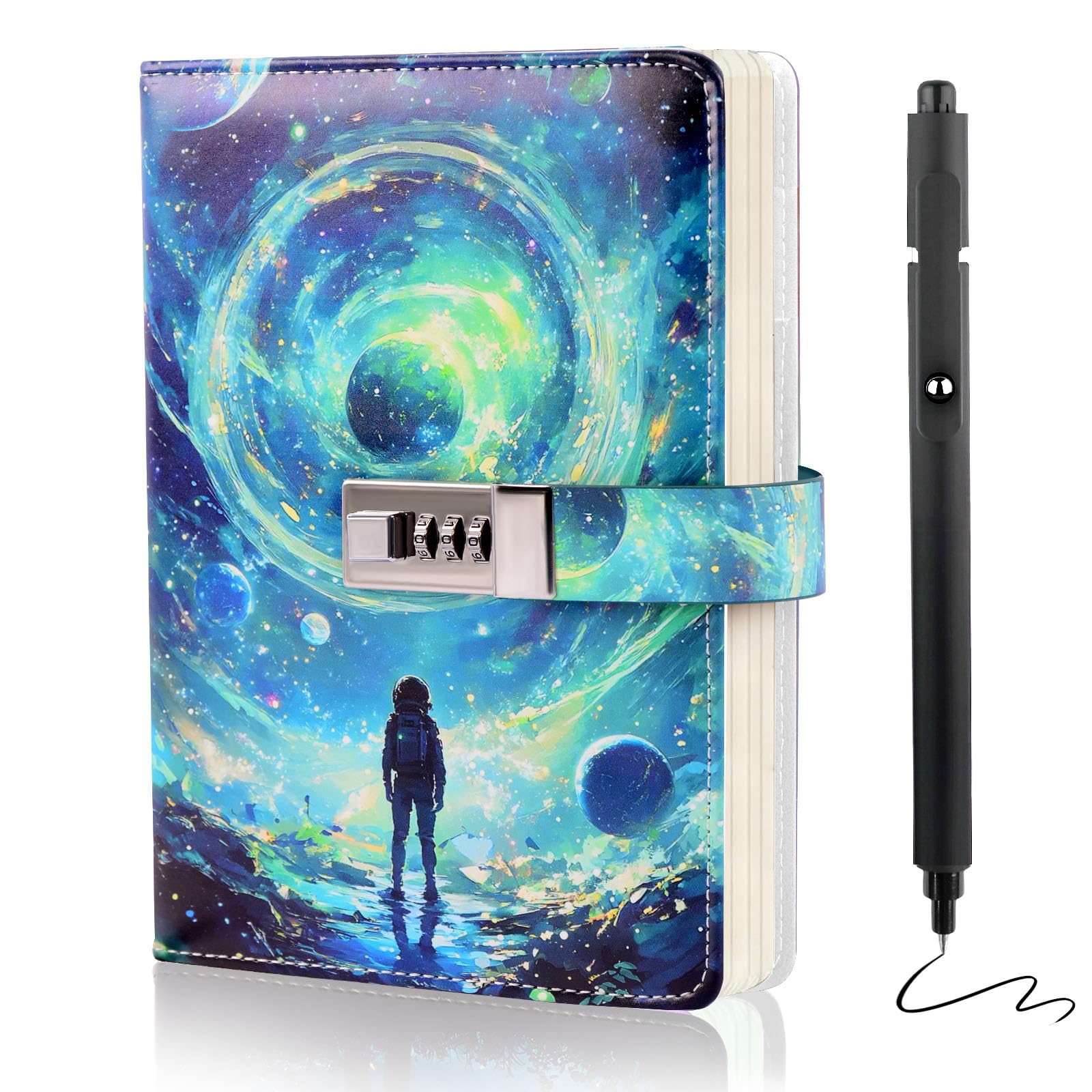 Kifredwo diary with lock cover features space theme to spark imagination