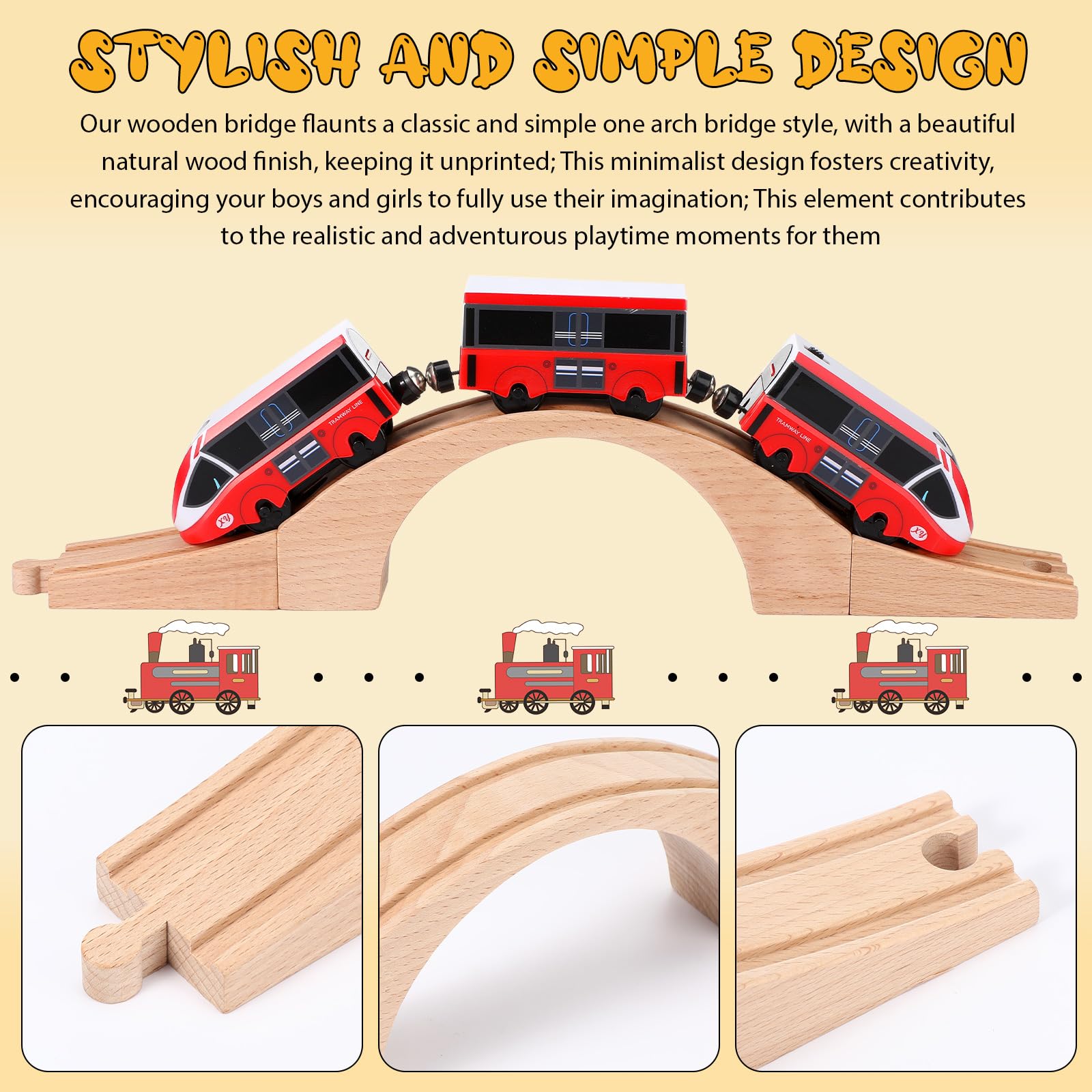 Kigley wood finish bridge: natural, minimalist look that blends with sets