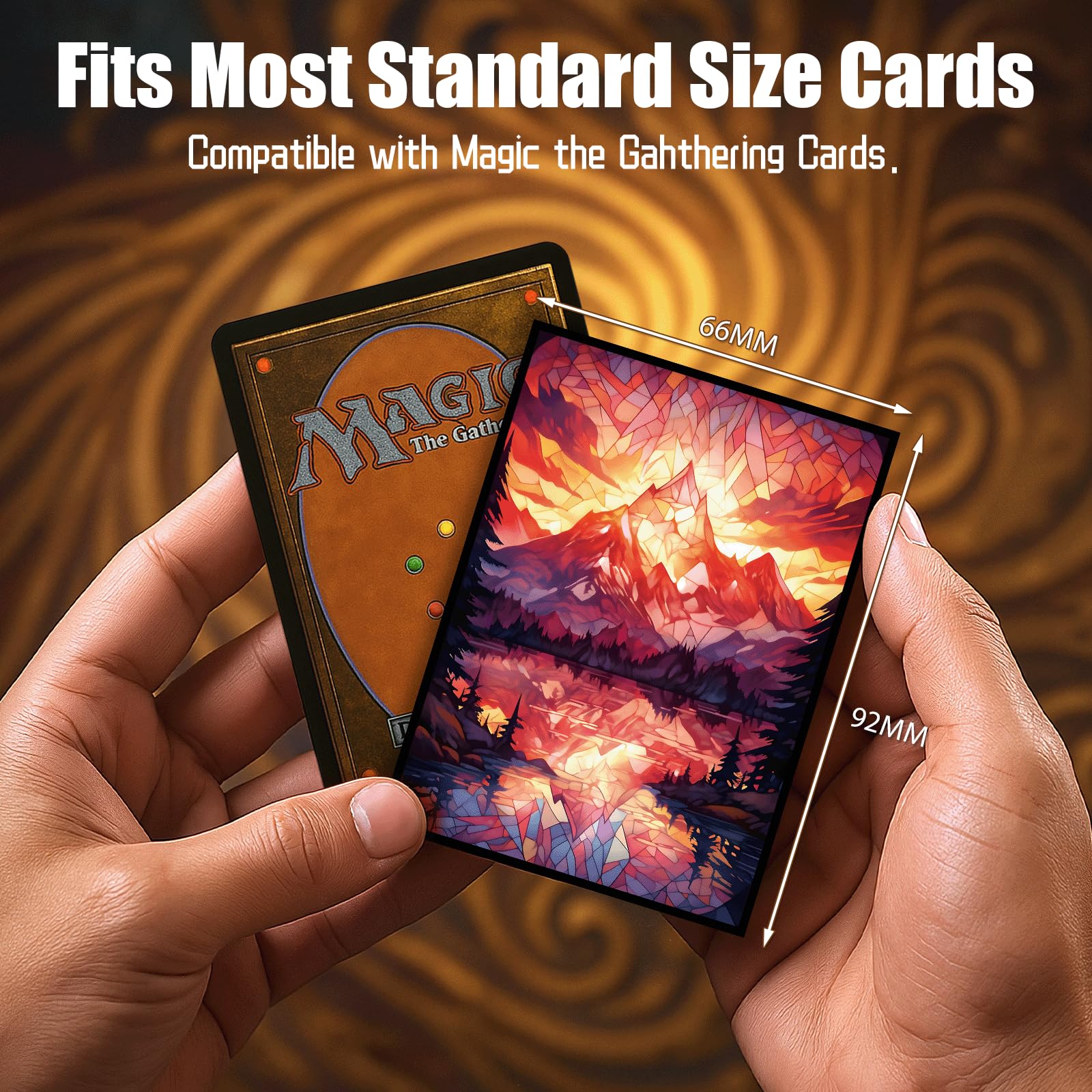 Kiiransr MTG sleeves standard size fit MTG and other card games.