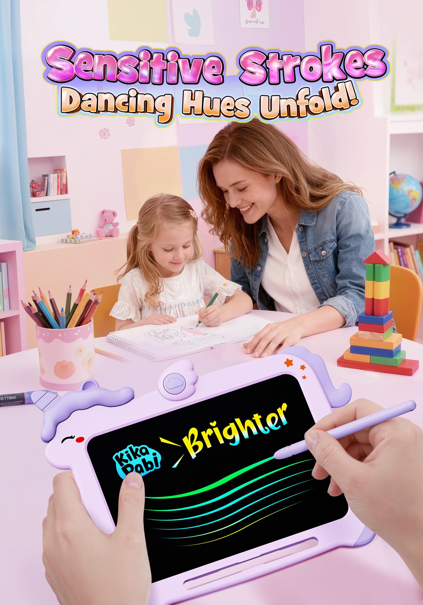 Kikapabi eye-protection screen delivers bright colors with safe screen time.