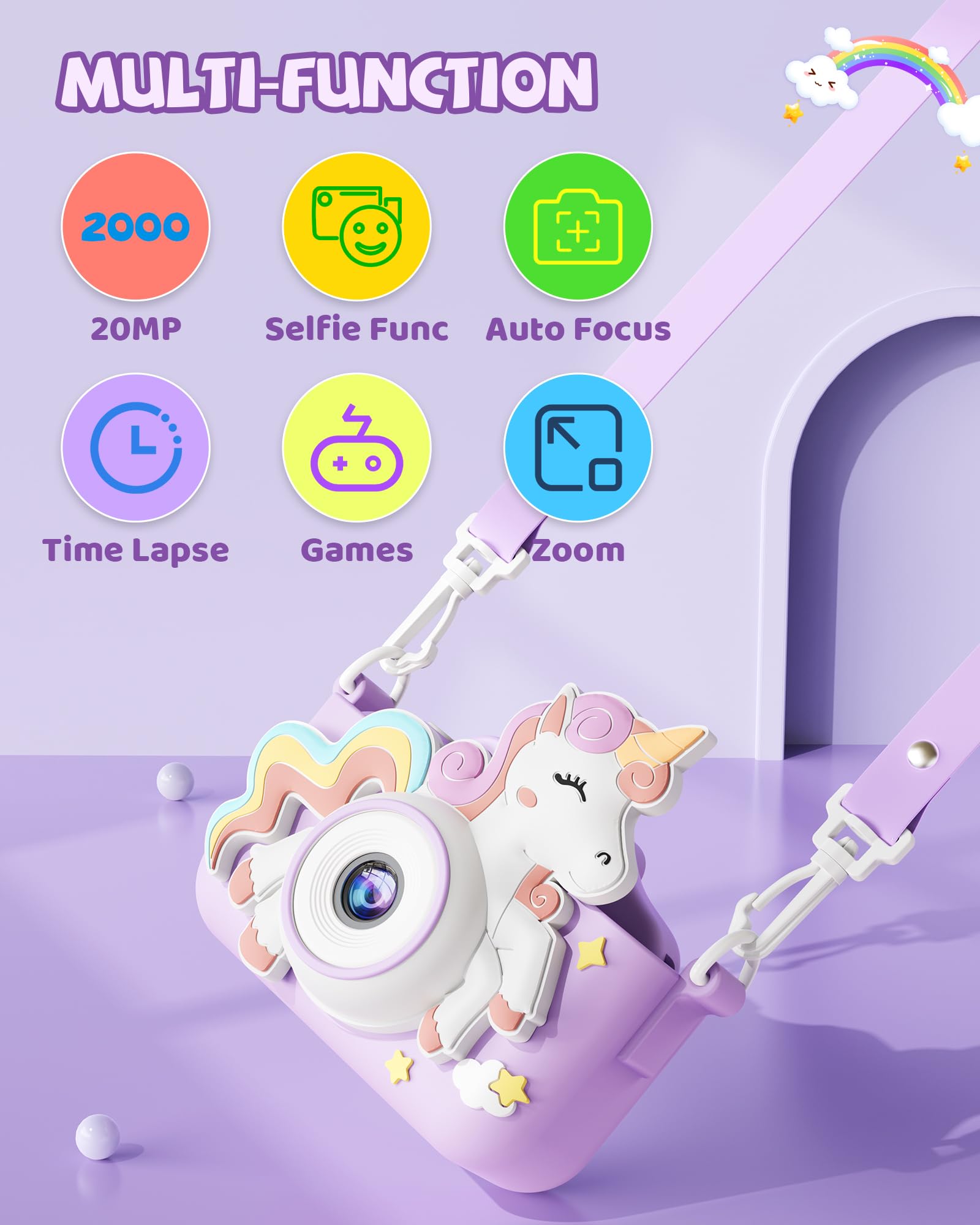 Kikapabi Kids Camera cartoon sticker frames add playful flair.