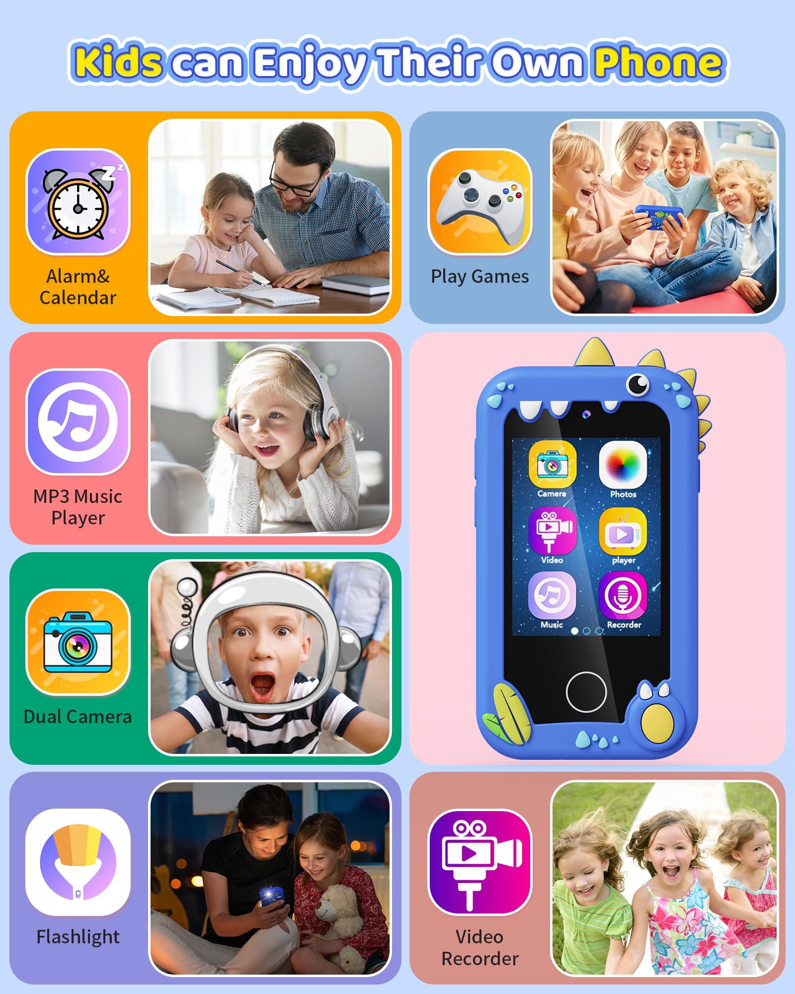 Kikapabi Kids Smart Phone blue alarm and calendar helps with routines and time awareness