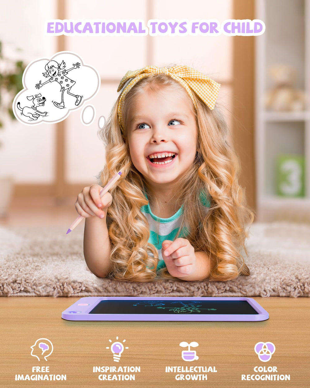 Kikapabi 10-inch portable doodle board showing lock and erase features