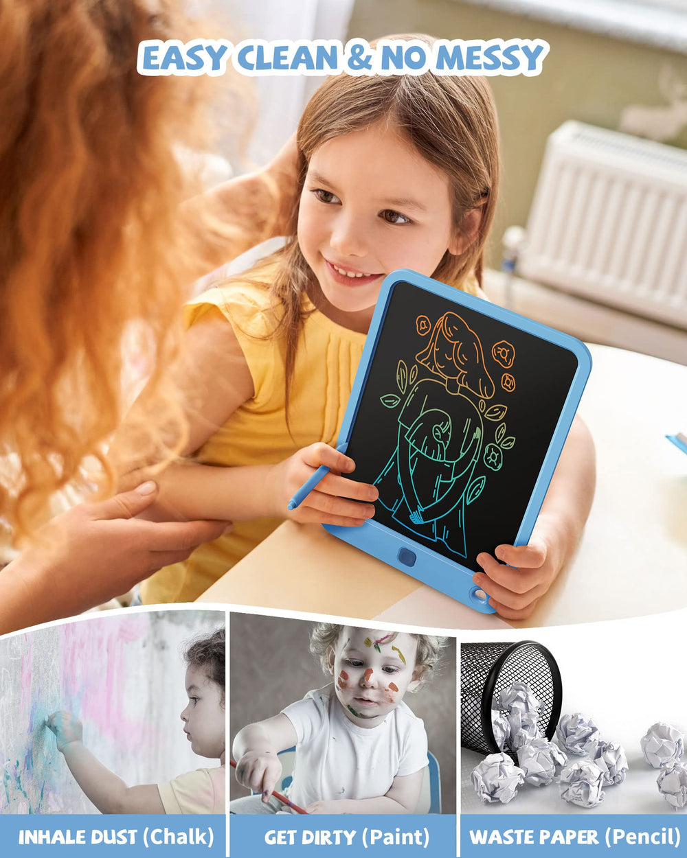 Kikapabi LCD Writing Tablet 10 Inch navy compact design for backpacks
