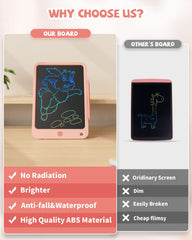 Kikapabi LCD writing tablet 10-inch pink with erase and lock buttons for safe reuse.