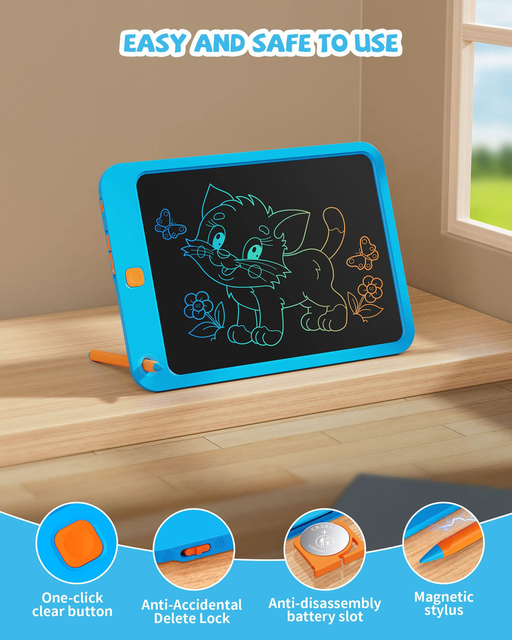 Kikapabi LCD writing tablet lock function prevents accidental deletions.