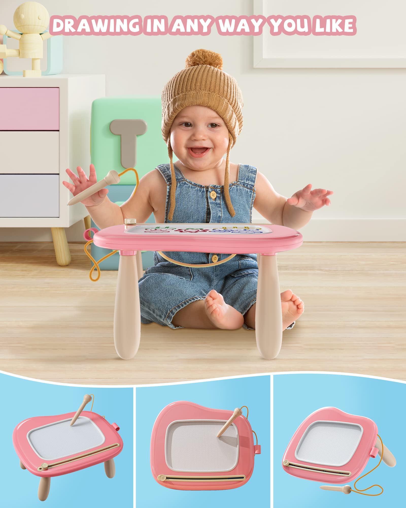 Kikapabi magnetic drawing board with a large 8.7-inch drawing area for doodling.