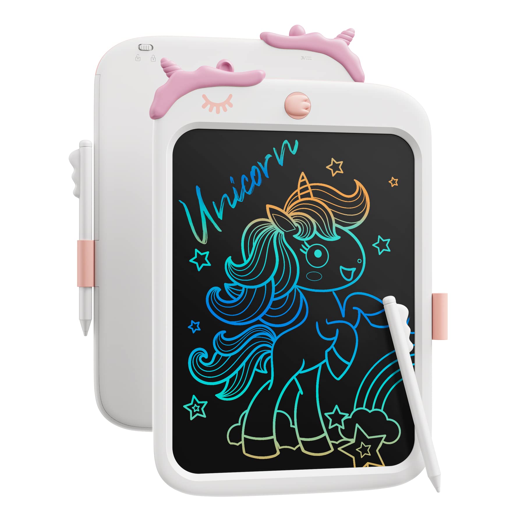 Kikapabi Unicorn 10-inch writing tablet displays vivid colors for creative drawing.