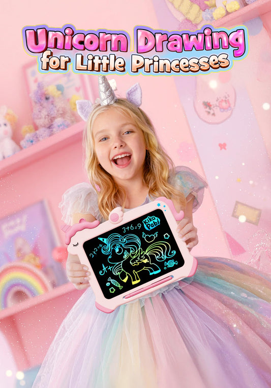 Kikapabi LCD screen with bright colors for engaging kids’ drawing.