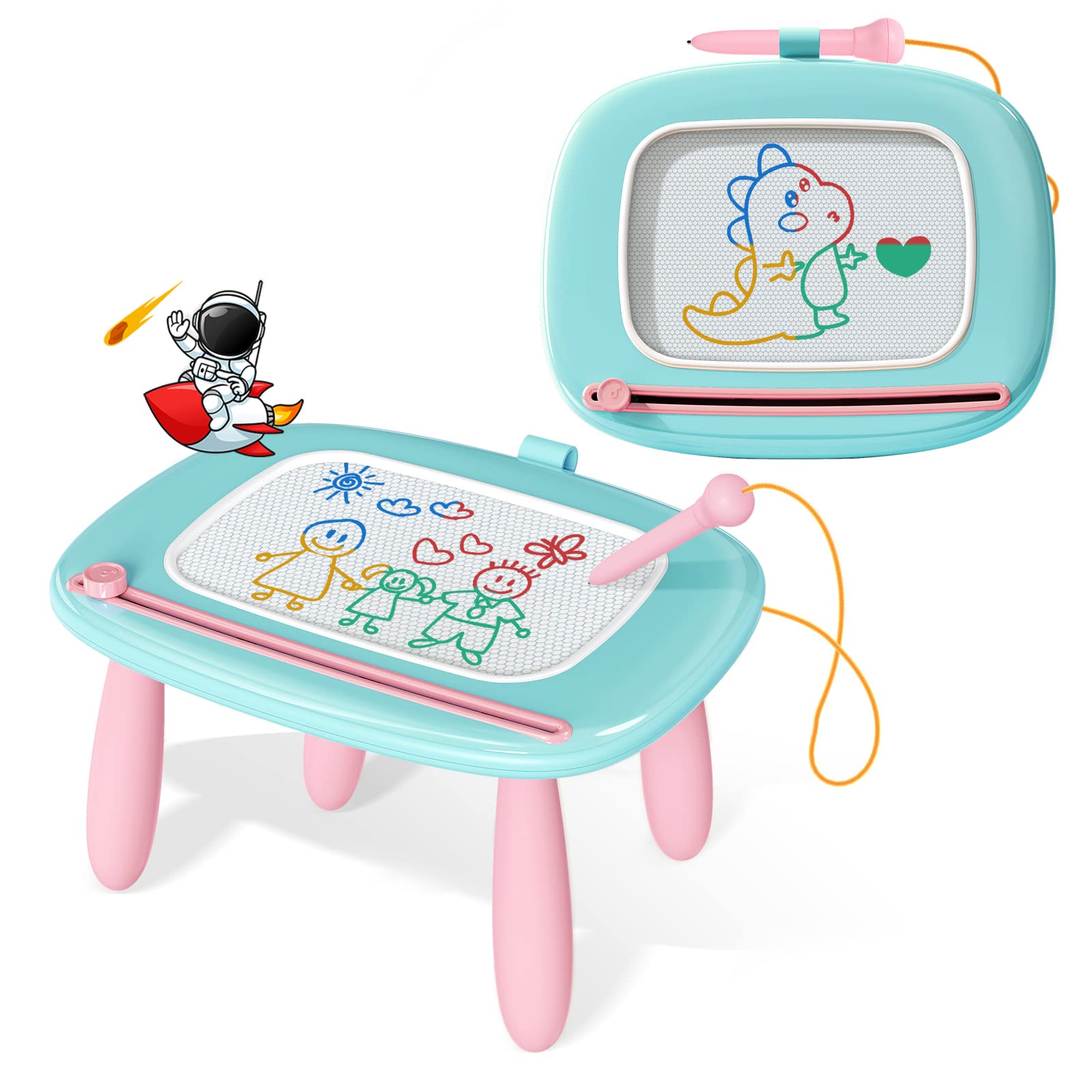 Kikidex magnetic drawing board mint blue front view for mess-free doodling