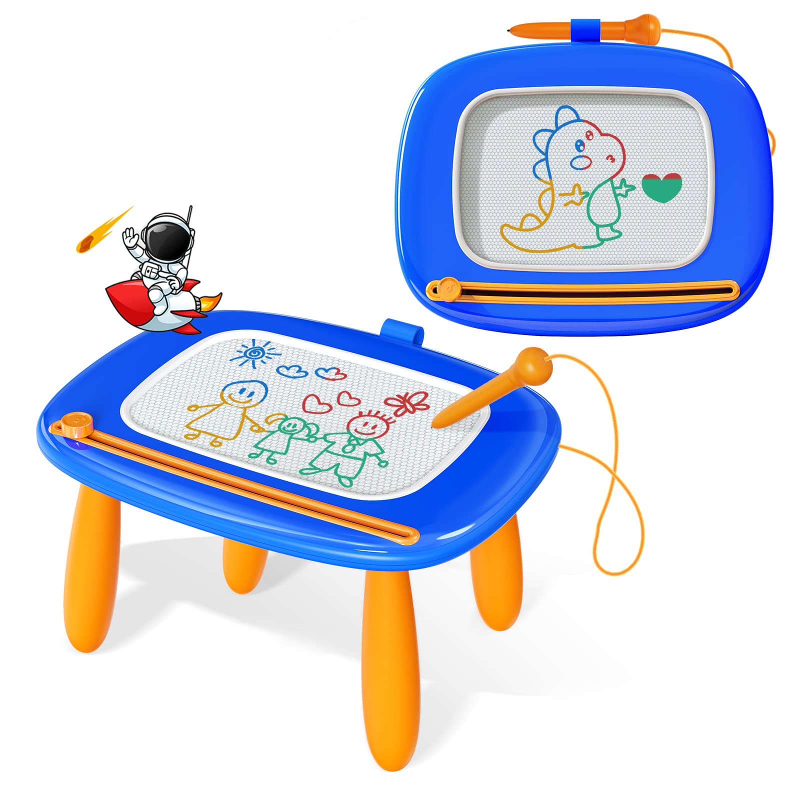 Kikidex magnetic drawing board for toddlers in dark blue fuels creative exploration with no mess