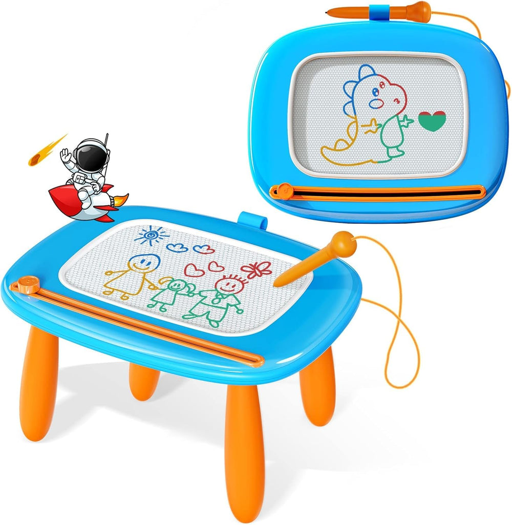 Kikidex magnetic drawing board for toddlers in light blue, mess-free creative play.