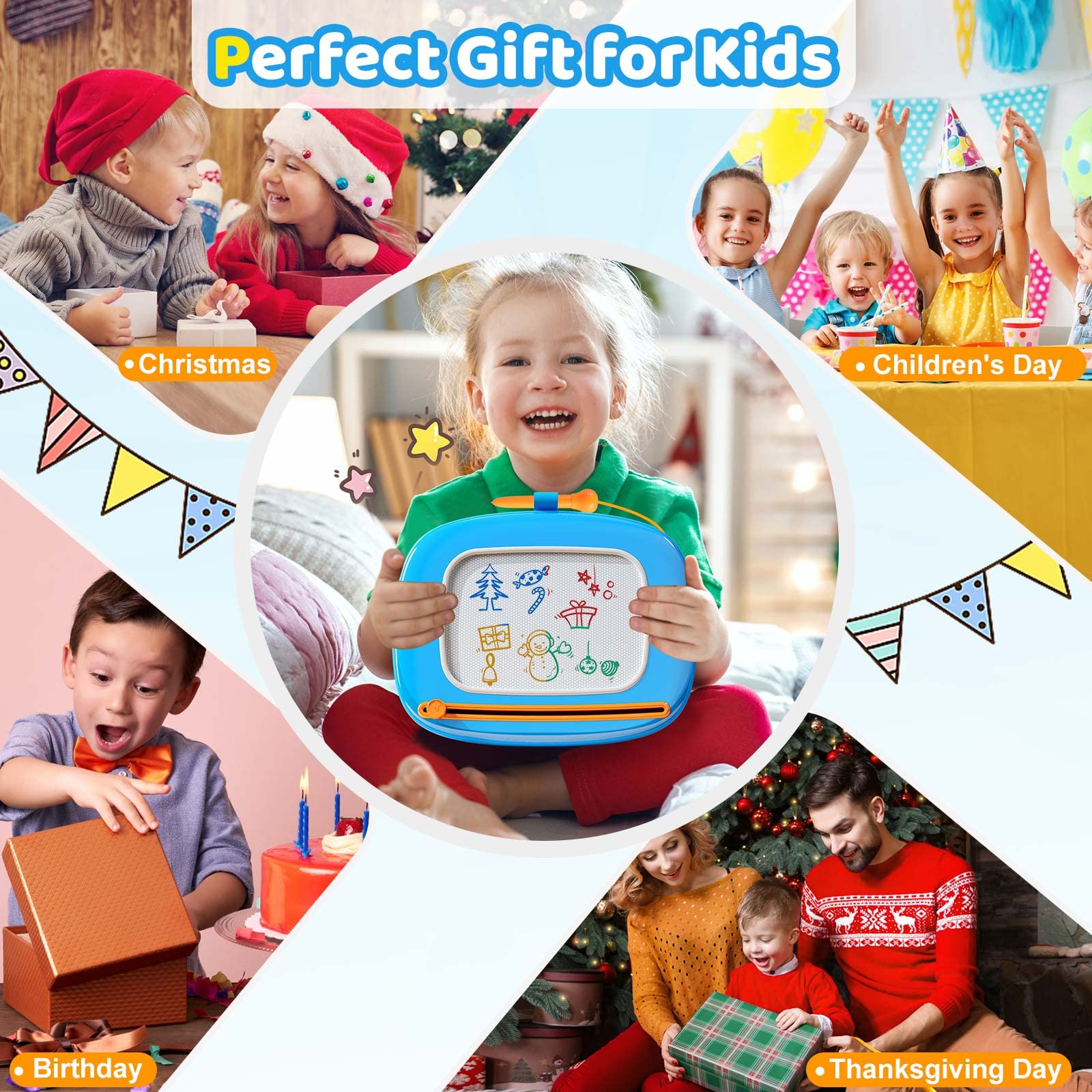 Kikidex toddler art on board with colorful doodles and creativity.