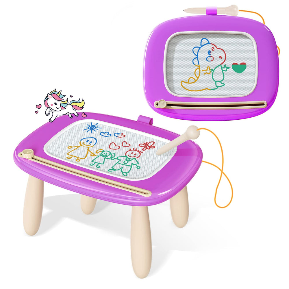 Kikidex magnetic drawing board in purple, front view for portable art sessions