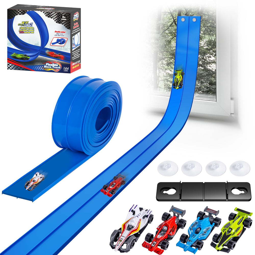 Kikikid 15ft dual-race track assembly ready for high-speed play on smooth surfaces