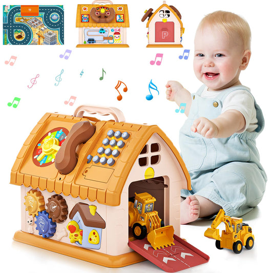 Kikikid 8-in-1 house toy front view promotes multisensory learning for toddlers.
