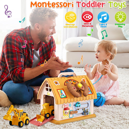 Kikikid 8-in-1 house toy side view shows rotating parts for hands-on exploration.