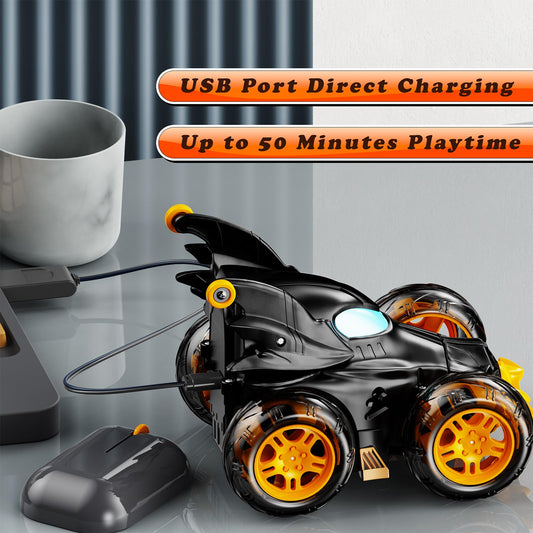 Kikikid Bat RC car performing 360 stunt with smooth rotation and control