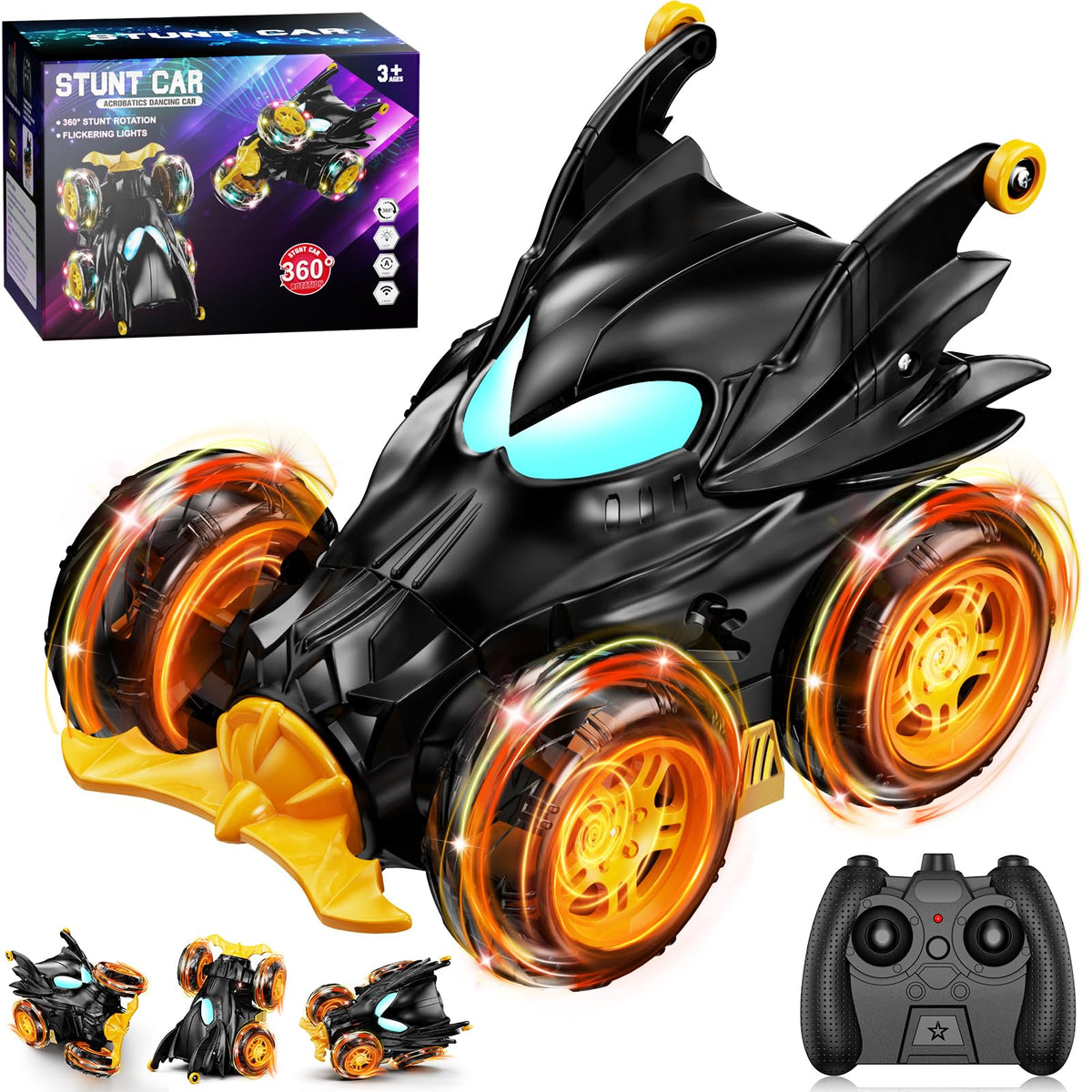 Kikikid Bat RC car front view with bright lights for captivating play