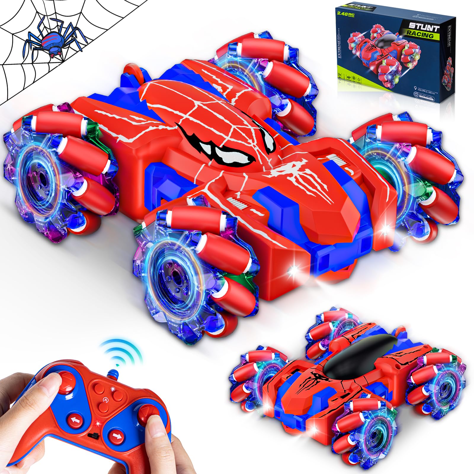 Kikikid Spider RC car front view shows compact off-road design for indoor play
