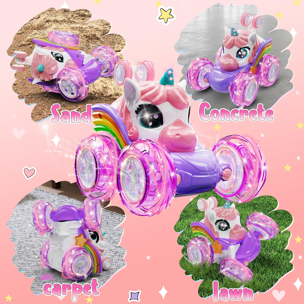 Kikikid unicorn RC car compact design fits small hands.