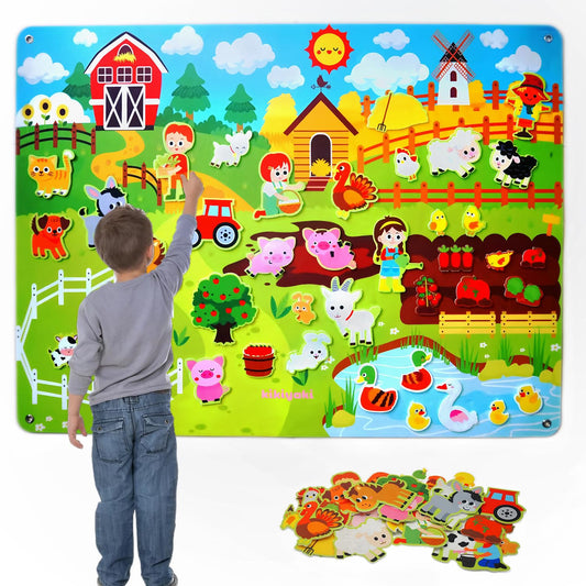 Kikiyaki felt board farm animals: colorful play set for imaginative storytelling.