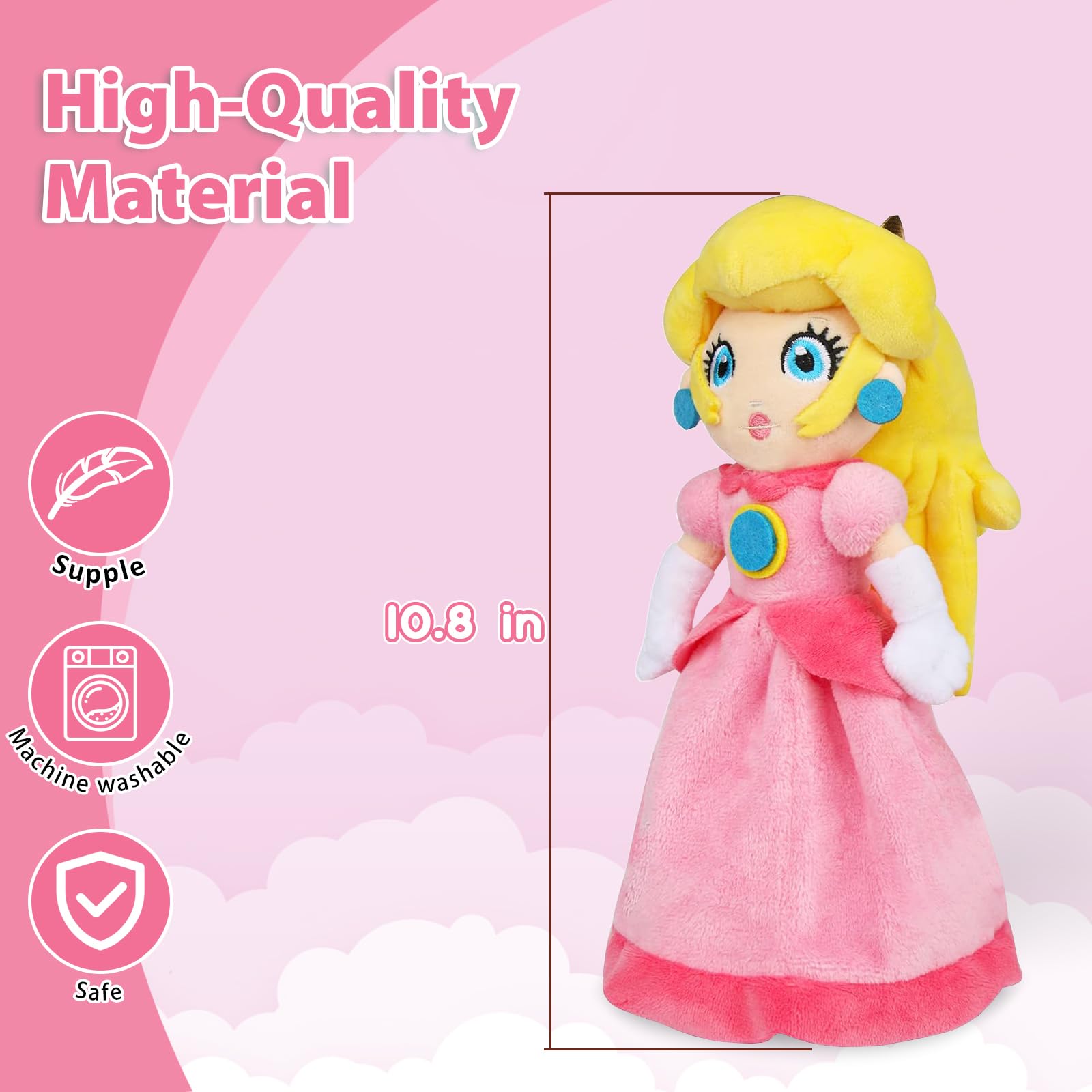 KILATIVE Princess Peach plush close-up face with embroidered features for charm.