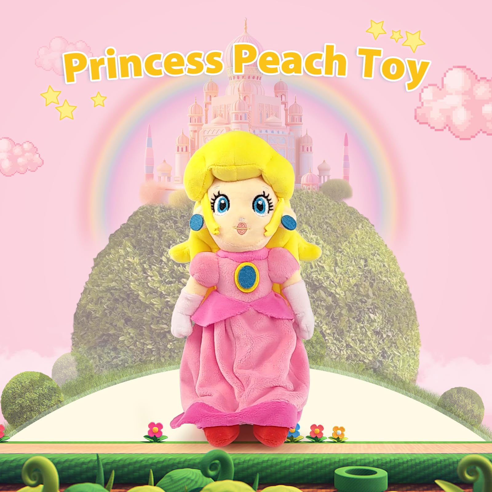 KILATIVE Princess Peach plush size about 11 inches for versatile play.
