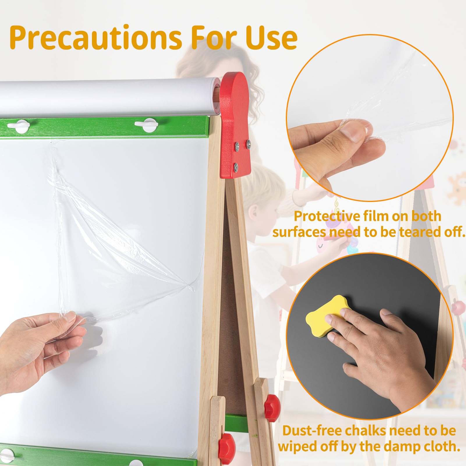 Kileubuto chalkboard side on the easel for textured, colorful chalk art.