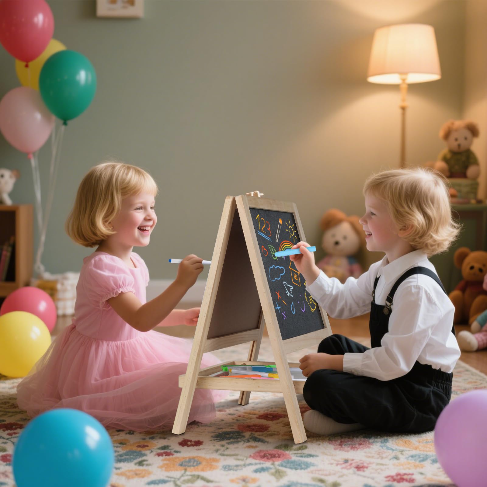 Dust-free chalk markers provide smooth writing on the chalkboard surface.