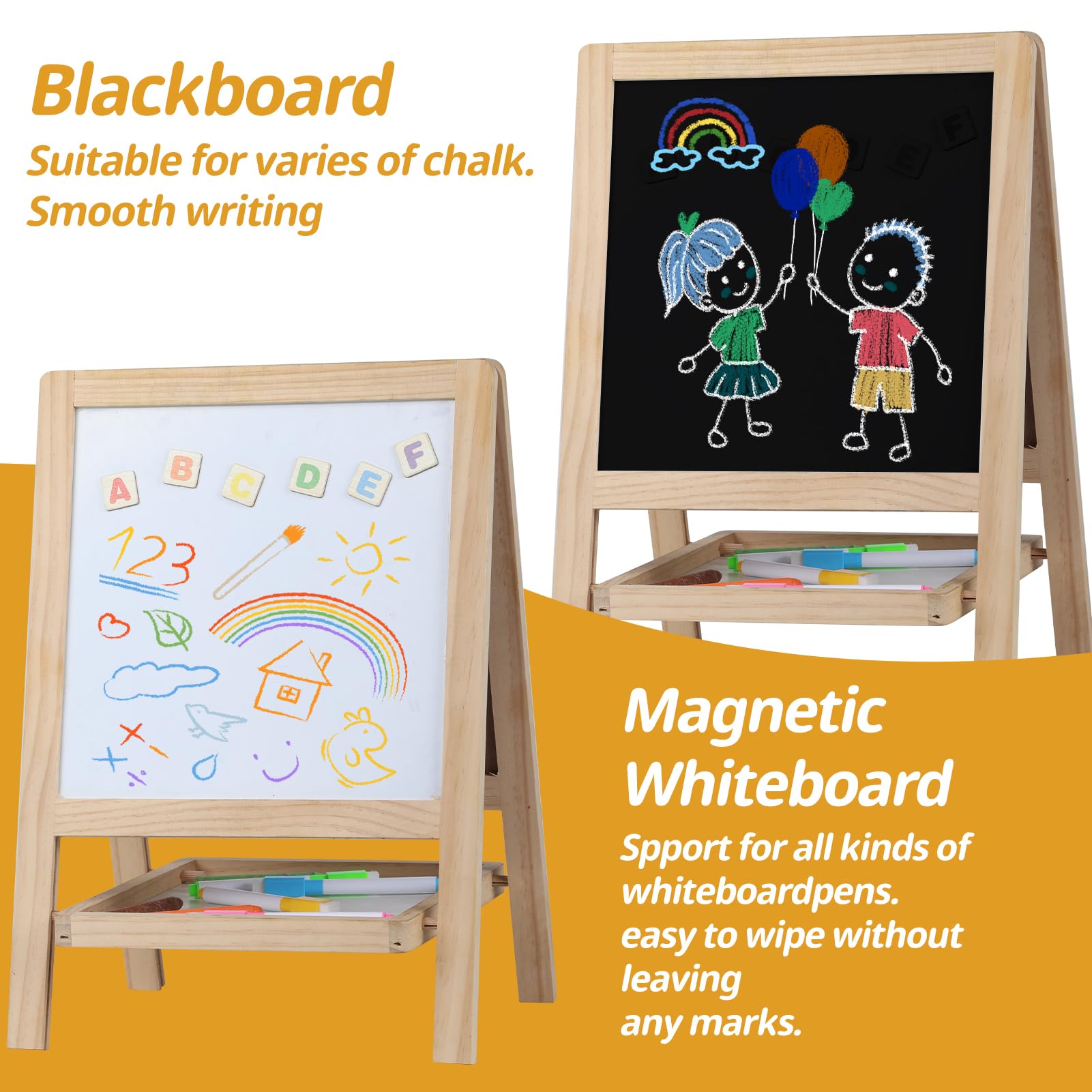 Storage tray and eraser help keep art supplies organized during activity.
