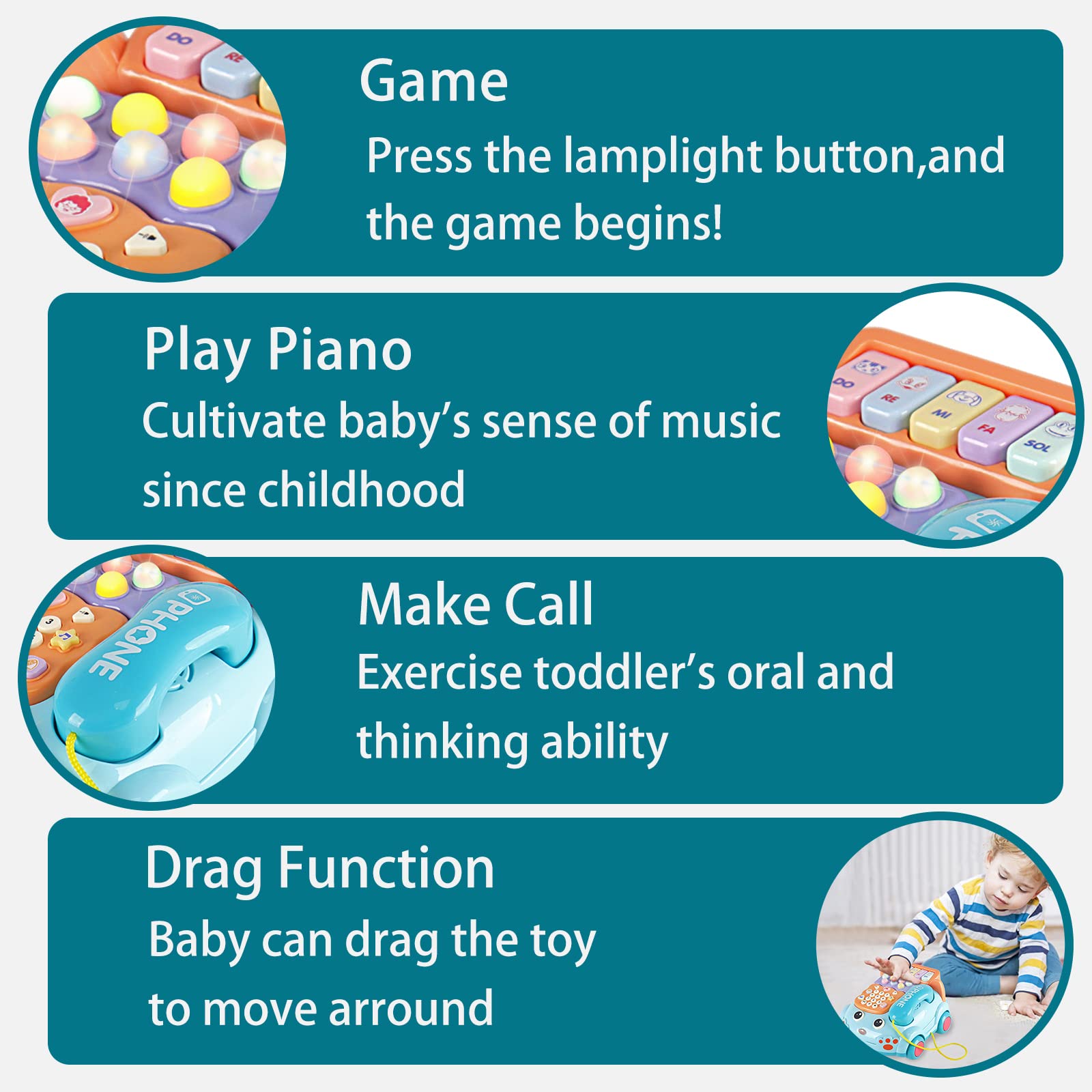 Kimery Blue Baby Toy Phone features bright color and engaging lights for playtime.